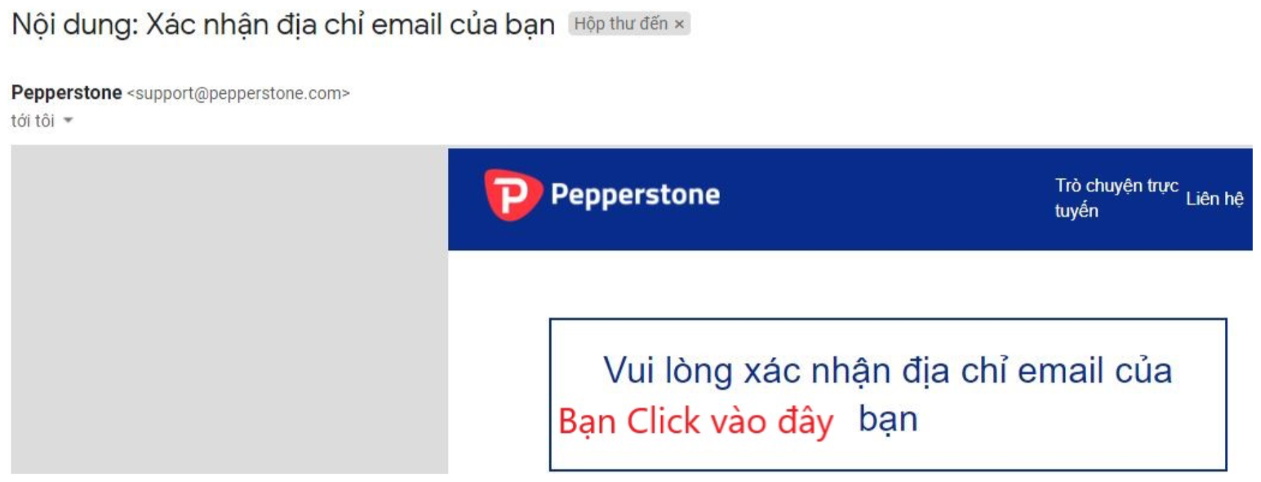 Xác minh email tài khoản Pepperstone 