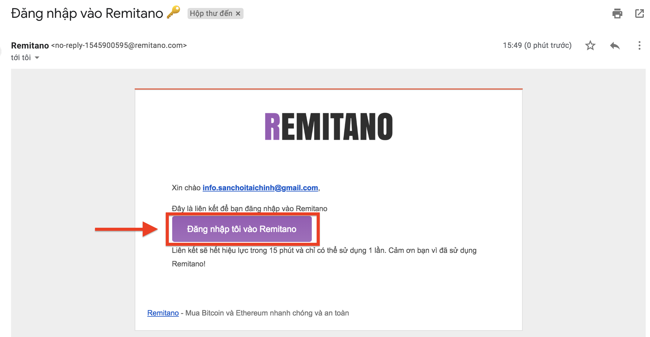 Click vào ô Remitano để đăng nhập vào tài khoản